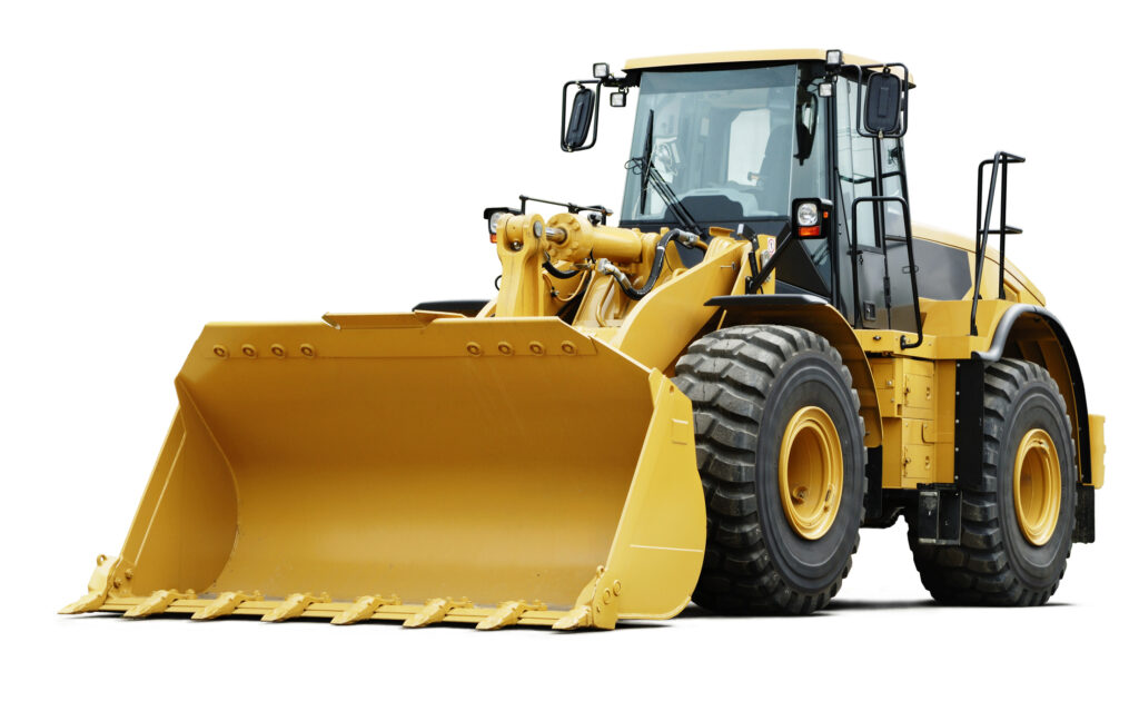 Image of a wheel loader against a blank background